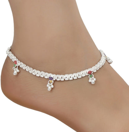 AanyaCentric Silver Plated White Metal Payal Indian Traditional Ethnic Fashion Imitation Jewellery Foot Chain