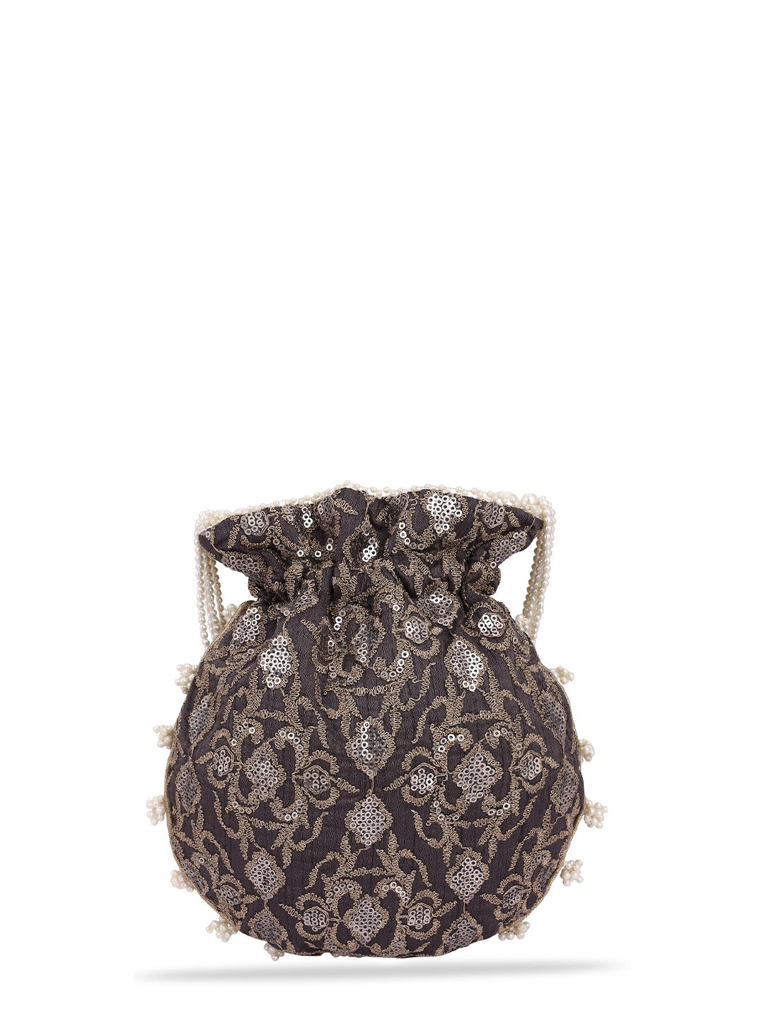 Masq Black & White Pearl & Sequinned Work Embellished Potli Clutch