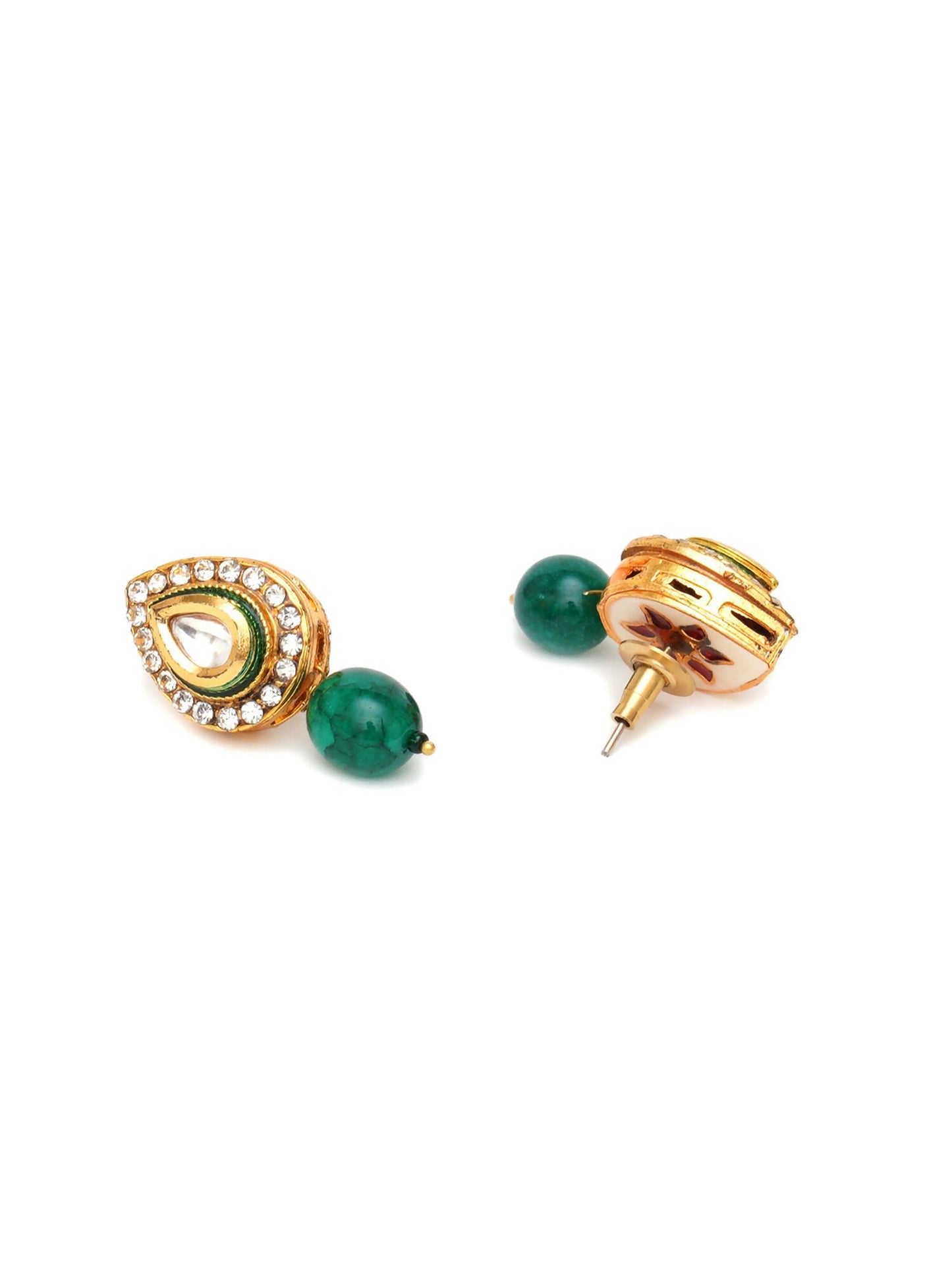 Emerald Stone Kundan Studs (Gold) - Ruby Raang