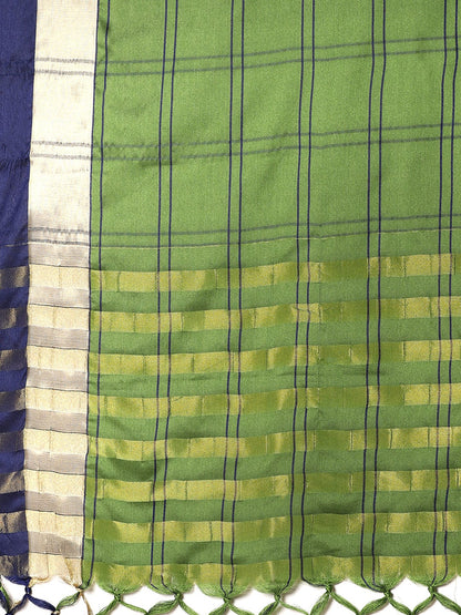 Saree Mall Green & Blue Checked Saree