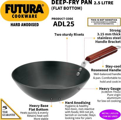 Hawkins Futura Deep Fry Pan Flat Bottom 2.5 L 26 cm Diameter (ADL25)
