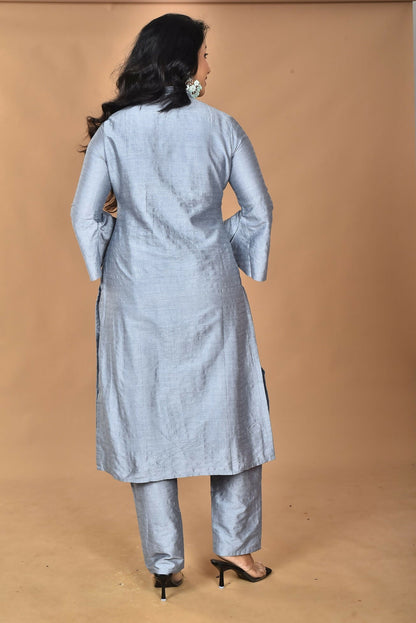 Morchari Women And Hand Embroidery Co-Ord Set-Grey