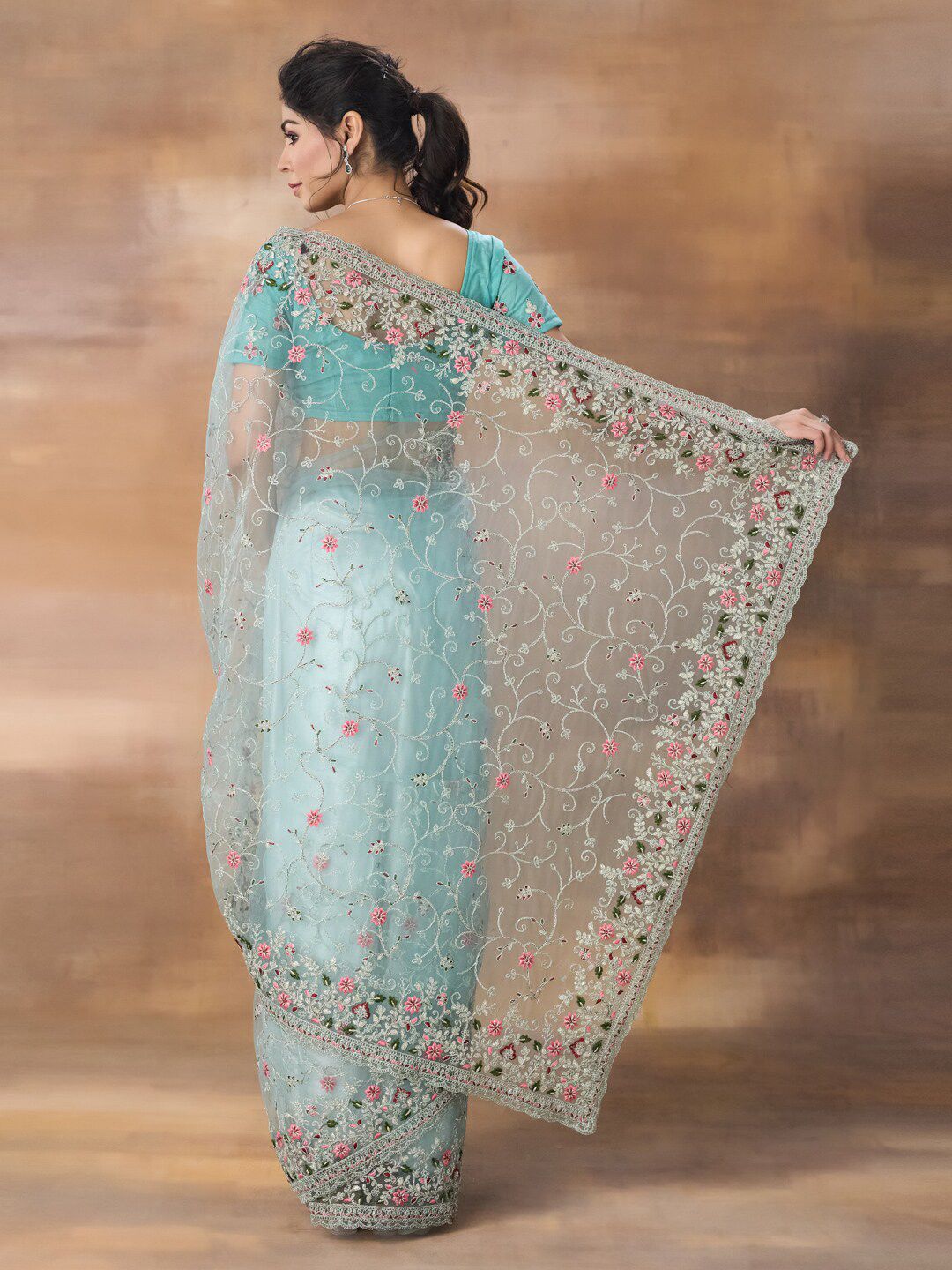 kasee Floral Embroidered Net Saree