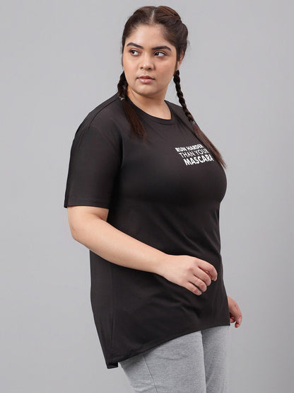 MKH Plus Size Typography Printed Drop Shoulder Sleeves Relaxed Fit Dri-FIT Sports T-Shirt