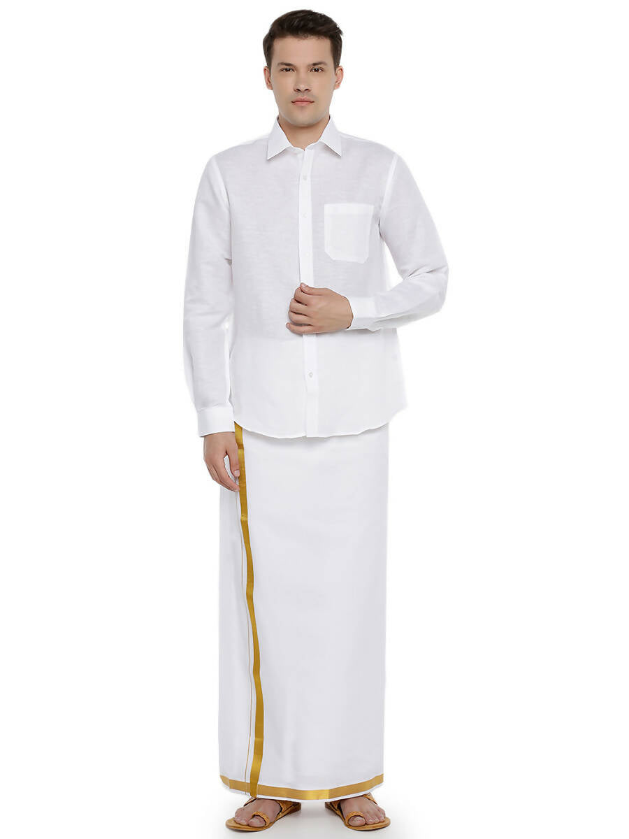 Ramraj Cotton Linen Mens Full Sleeve White Shirt Plus Size - RR Linen