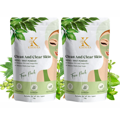 Kimayra Organic Neem + Mint Face Pack Powder For Clean & Clear Skin, Help In Reduce Pimple/Acne, Marks & Scars