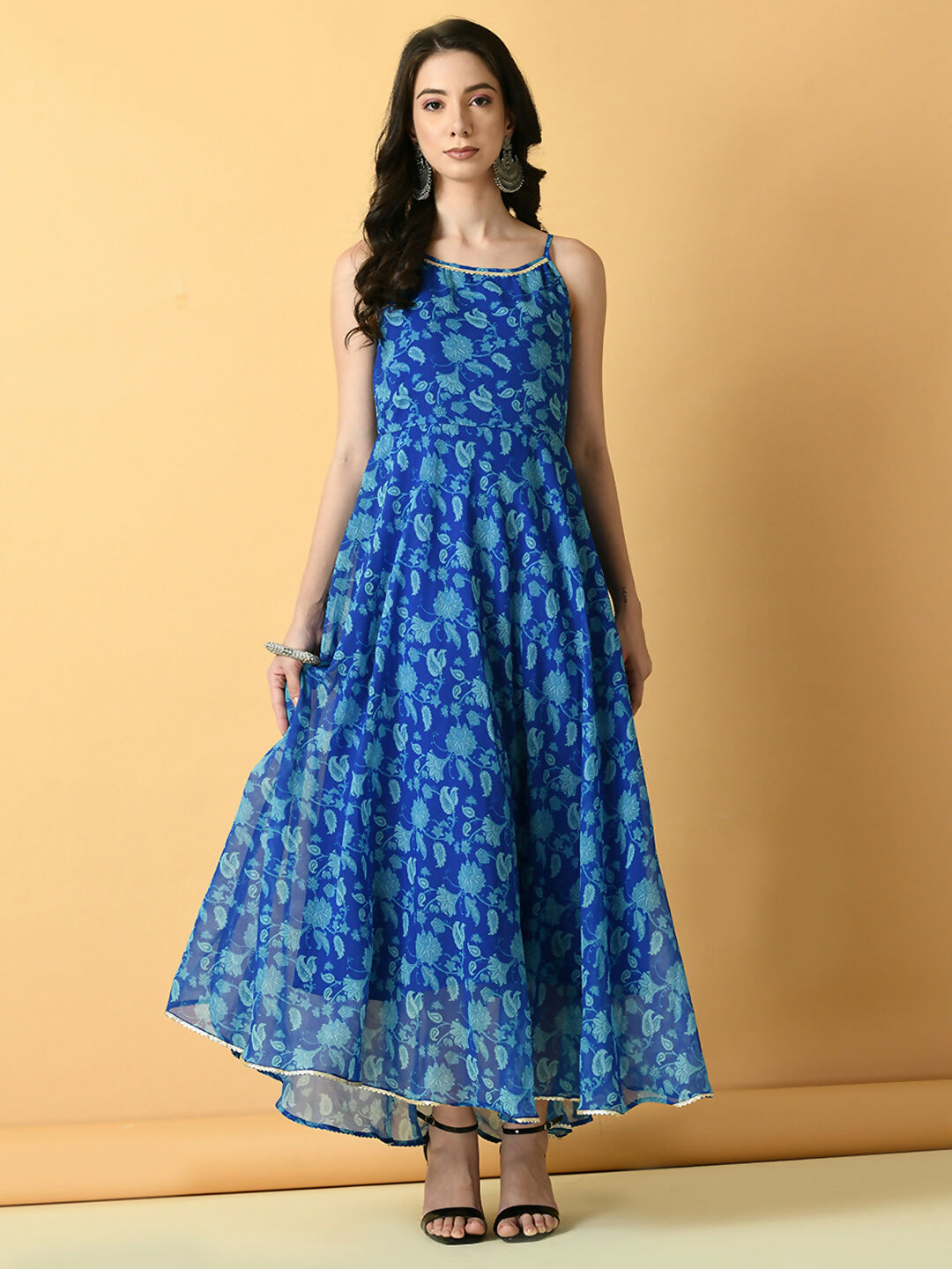 Myshka Women's Blue Fit and Flare Party Dress