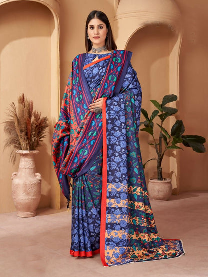 Aayaa Designer Winter Collection Printed Saree With Shawl - Multi Color