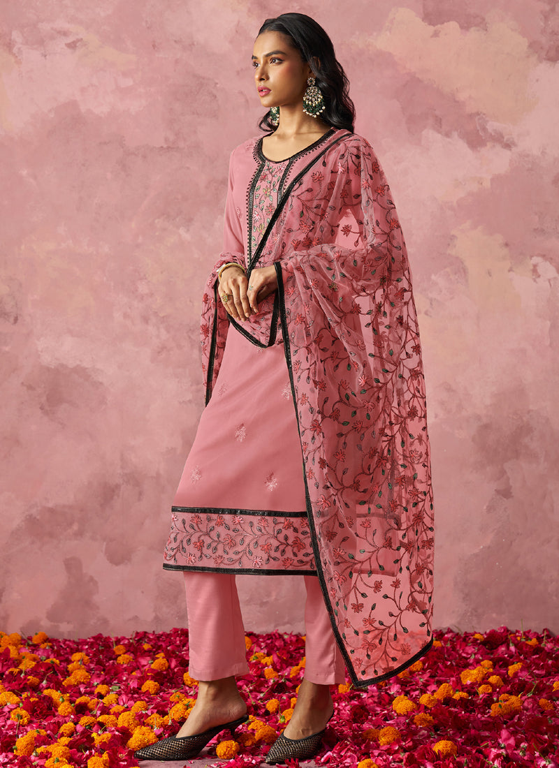 Vegaa Fashion Light Pink Georgette Embroidered Salwar Suit