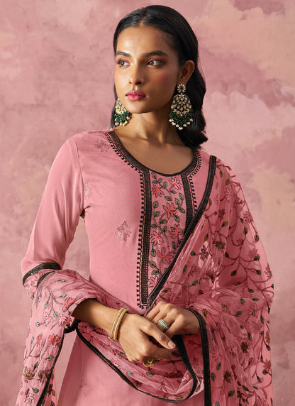 Vegaa Fashion Light Pink Georgette Embroidered Salwar Suit