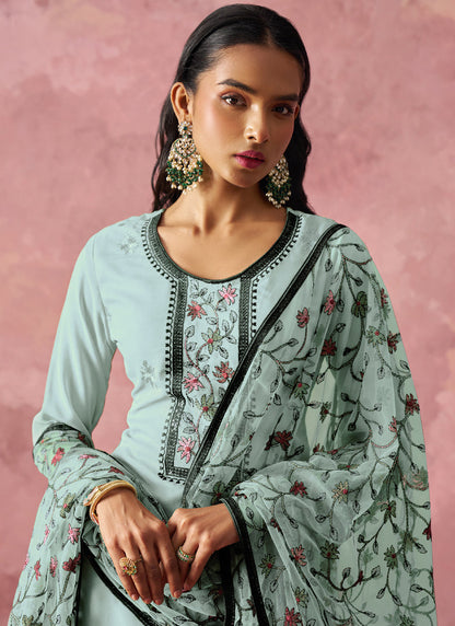 Vegaa Fashion Sky Blue Georgette Embroidered Salwar Suit