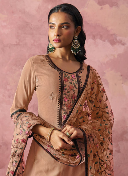 Vegaa Fashion Light Orange Georgette Embroidered Salwar Suit