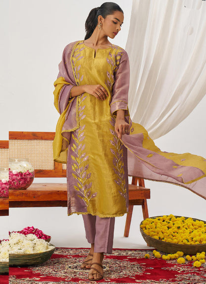 Vegaa Fashion Yellow Organza Embroidered Party Wear Suit