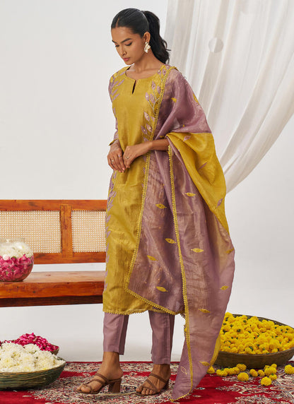 Vegaa Fashion Yellow Organza Embroidered Party Wear Suit