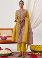 Vegaa Fashion Yellow And Lavender Organza Embroidered Party Wear Suit
