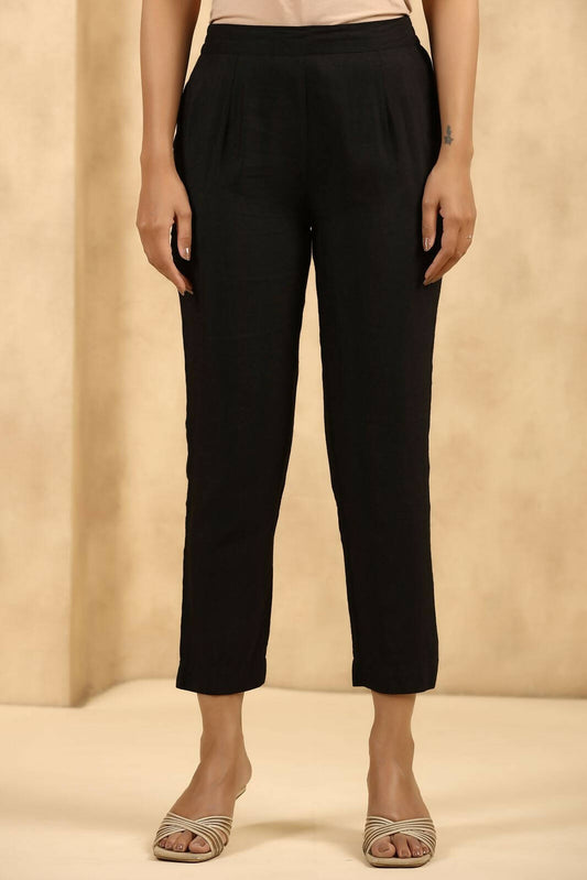 Juniper Women's Black Rayon Flex Solid Straight Pant