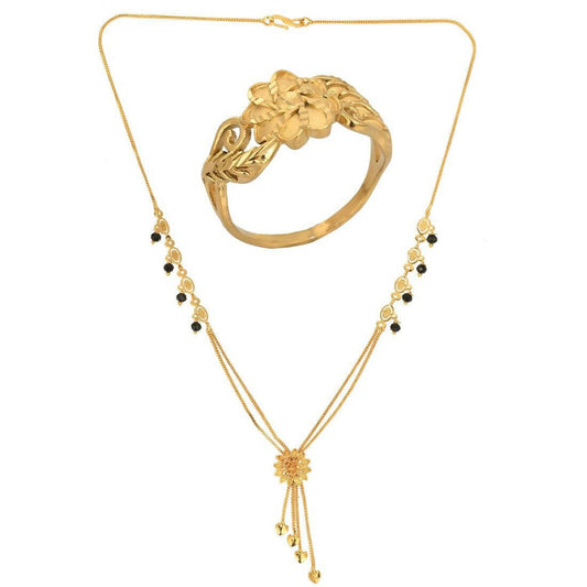 AanyaCentric Gold-Polished Mangalsutra & Ring Set