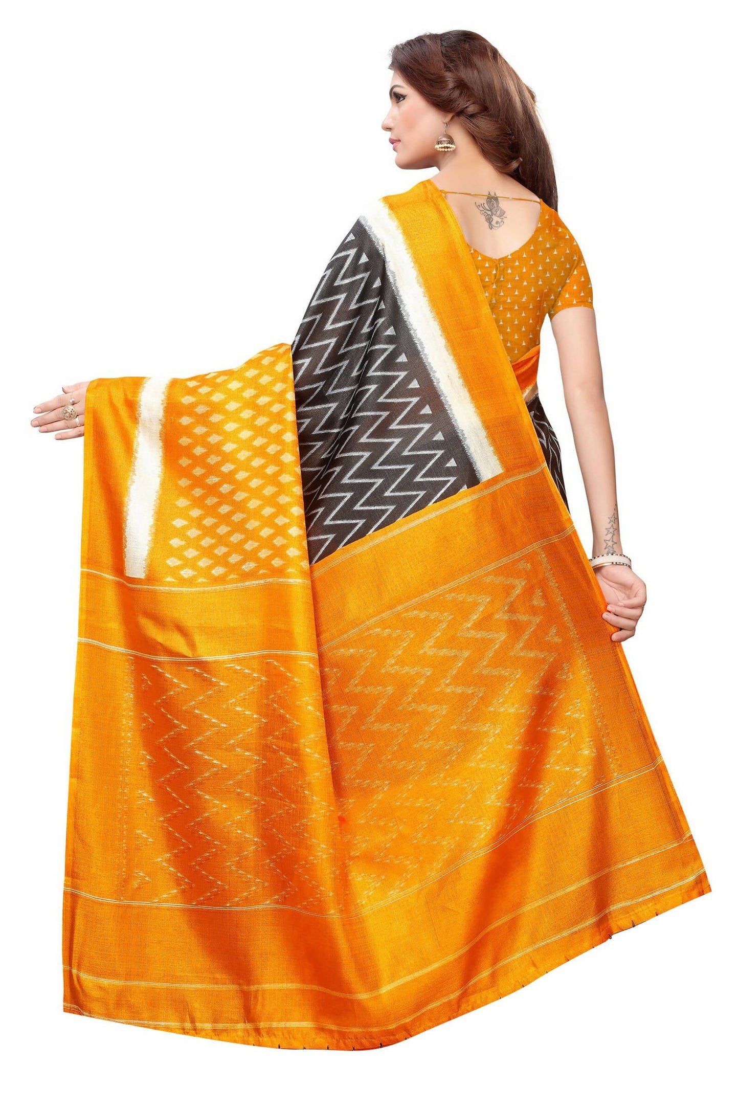 Vamika Mustard Kalamkari With Jhalar Khadi Silk Saree