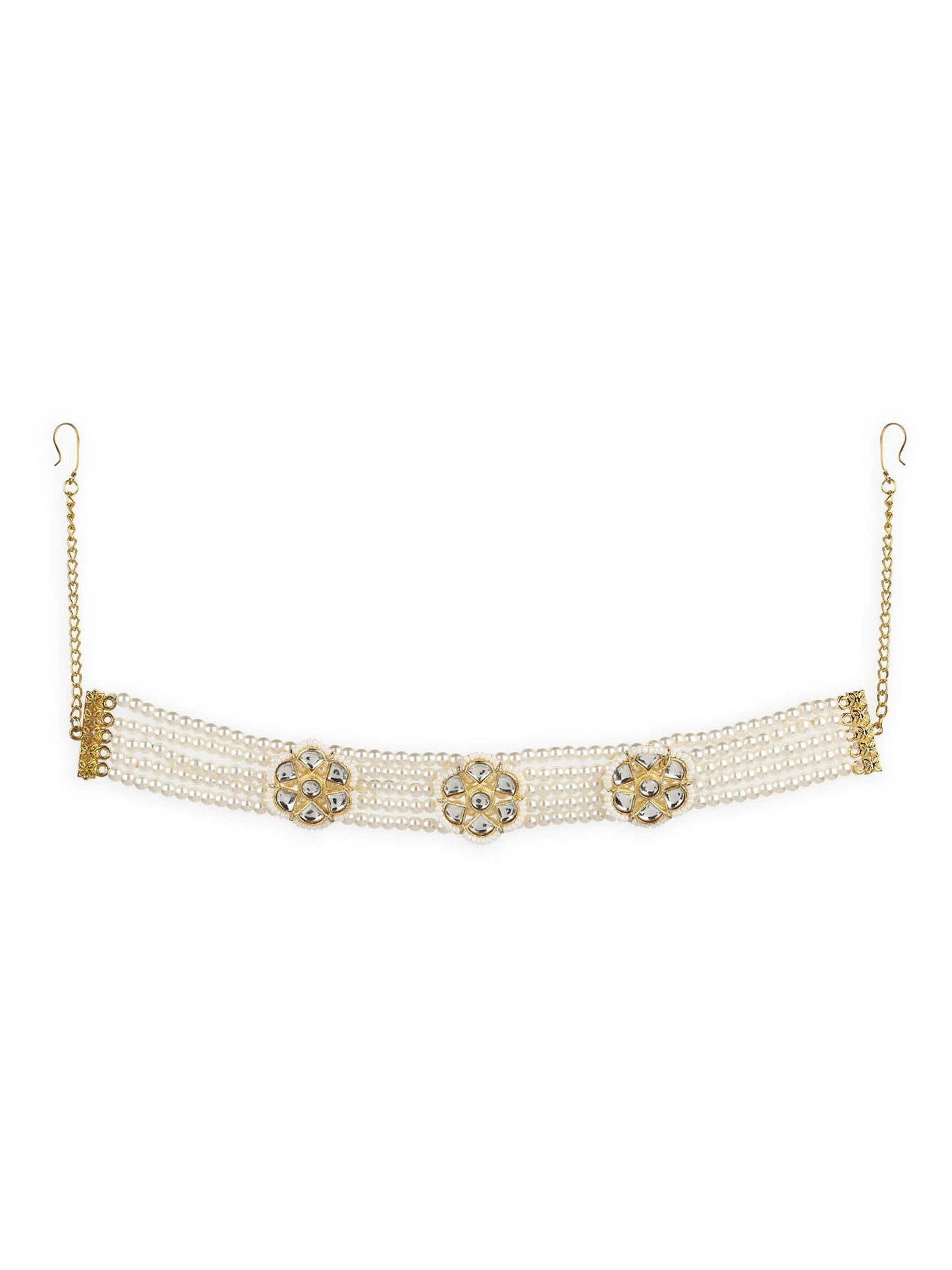 Gold-Polished White Kundan Studded Headband - Ruby Raang