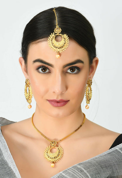 Mominos Fashion Johar Kamal Gold-Polished Brass Finish Long Necklace For Women (Golden)