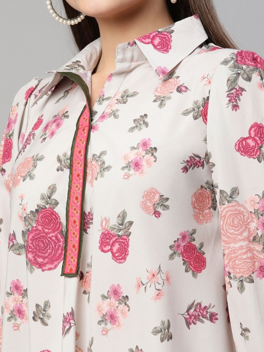 Ahalyaa Women Beige Crepe Digital Floral Print Tunic