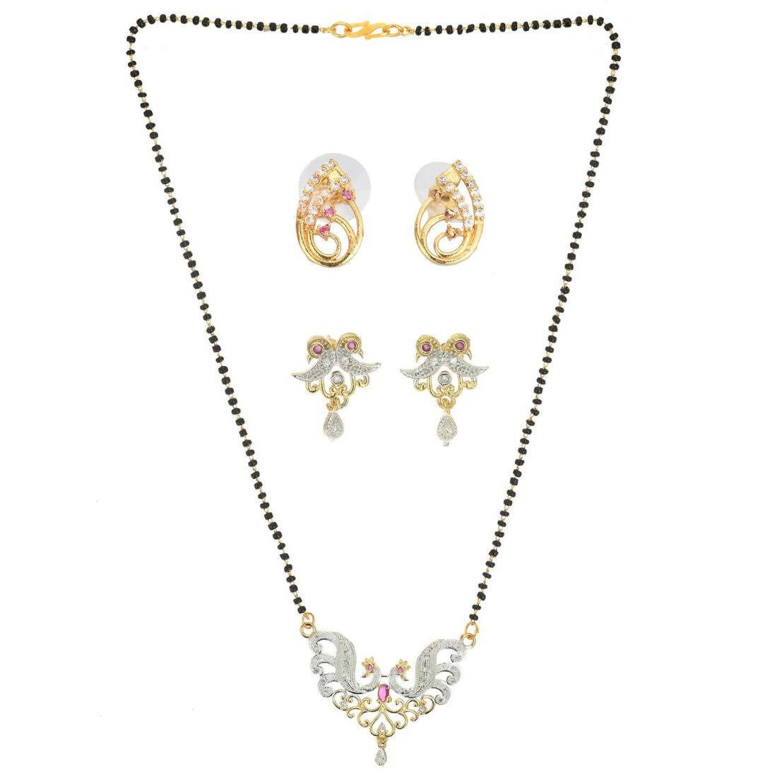 AanyaCentric Gold-Polished Mangalsutra with Pendant, 2 Pair Earrings