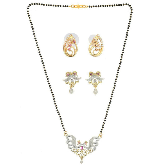 AanyaCentric Gold-Polished Mangalsutra with Pendant, 2 Pair Earrings