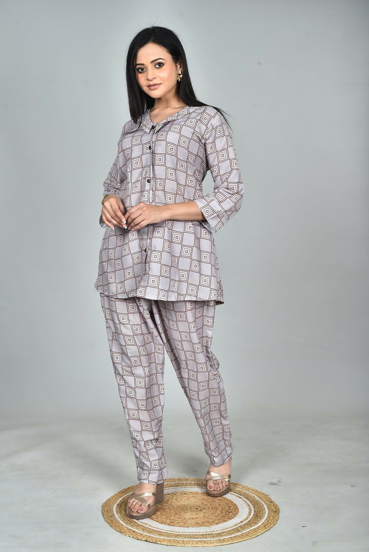 Morchari Digital Print Semi Muslin Co-Ord Set Top & Trouser-Multicolor