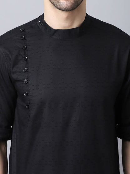 Even Apparels Black Pure Cotton Men's Kurta With Side Placket