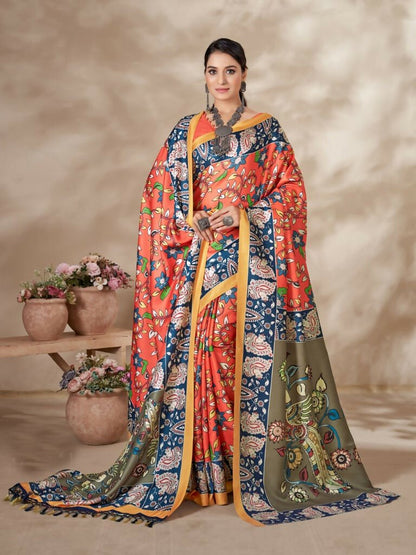 Aayaa Designer Winter Collection Printed Saree With Shawl - Multi Color