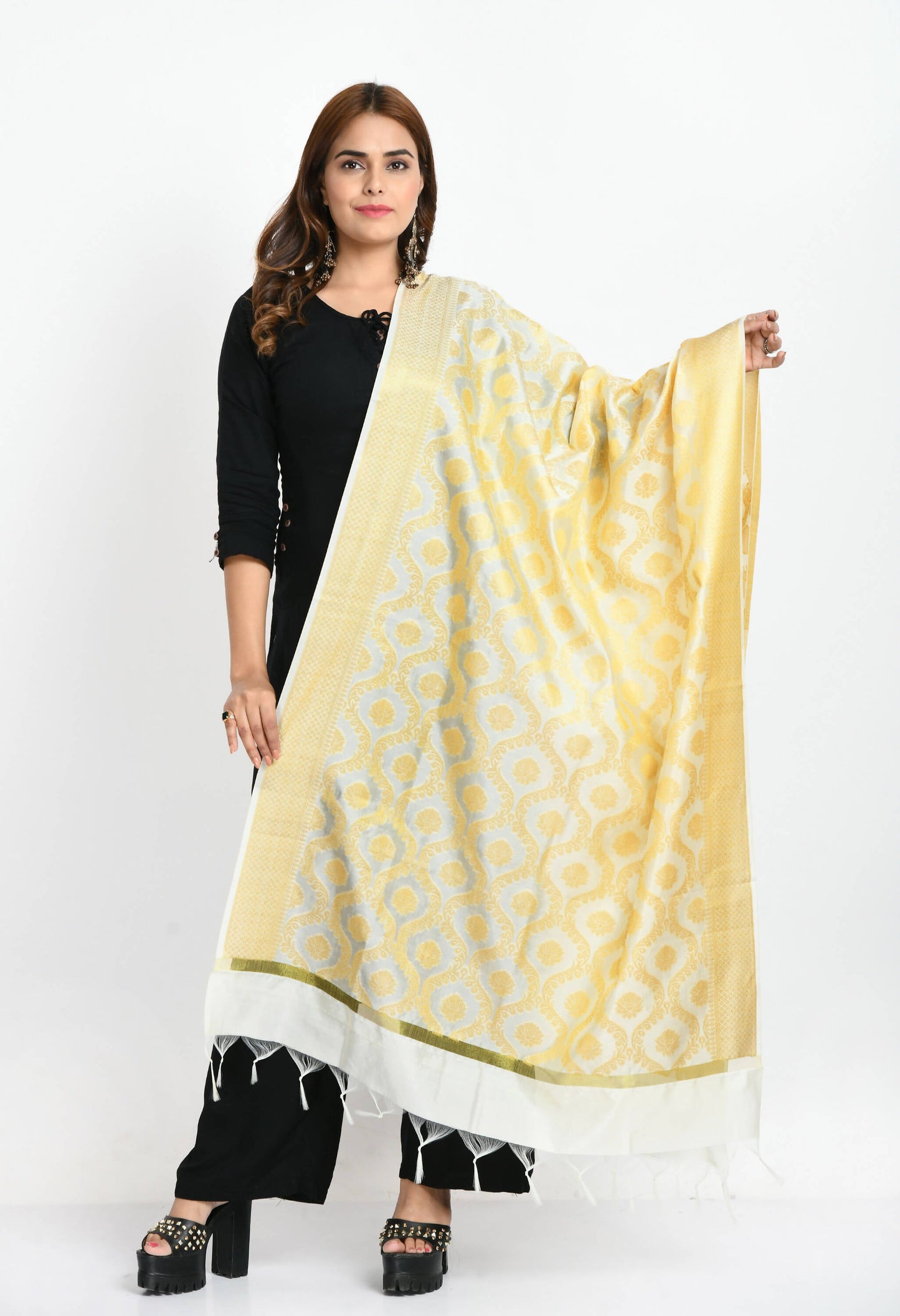 Mominos Fashion Moeza Women's Banarsi Silk All Over Woven Design Orange Dupatta