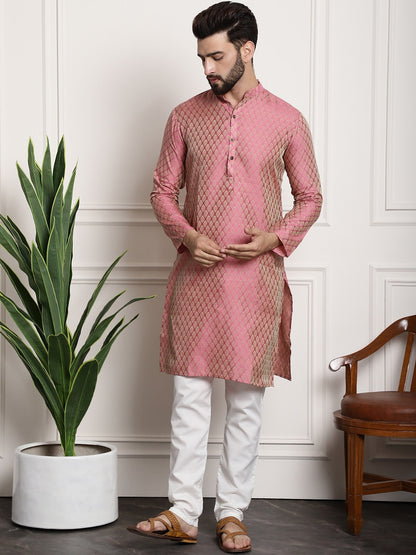 Sojanya Woven Design Mandarin Collar Kurta with Churidar & Nehru Jacket