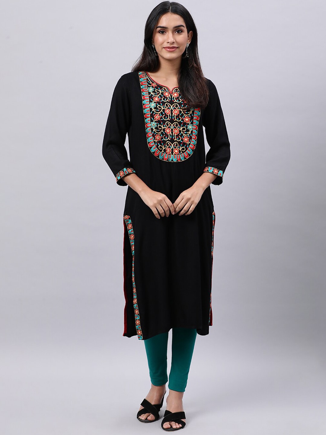 Souchii Black Geometric Yoke Design Thread Work Grandeur & Majestic Artwork Kurta