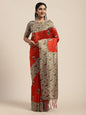 Saree Mall Rust Red & Orange Art Silk Printed Bhagalpuri Saree