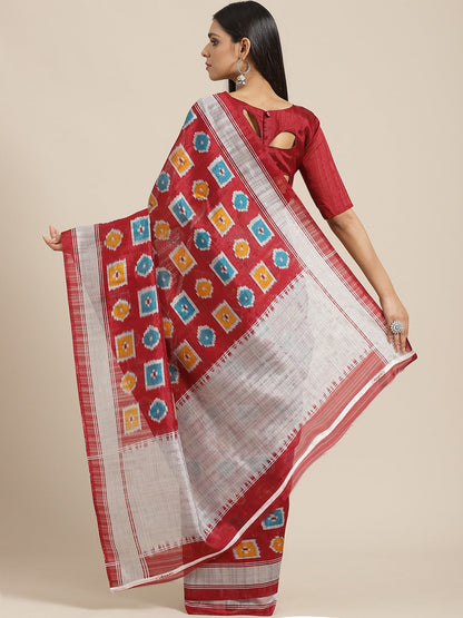 Saree Mall Maroon & Blue Printed Bhagalpuri Saree