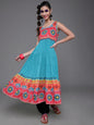 Aks Floral Printed Sleeveless Cotton Silk Anarkali Kurta