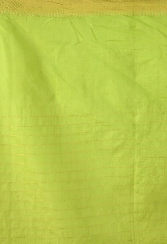 Mominos Fashion Moeza Parrot Green Bhagalpuri Handloom Silk Raj Shree Saree with unstitched Blouse piece