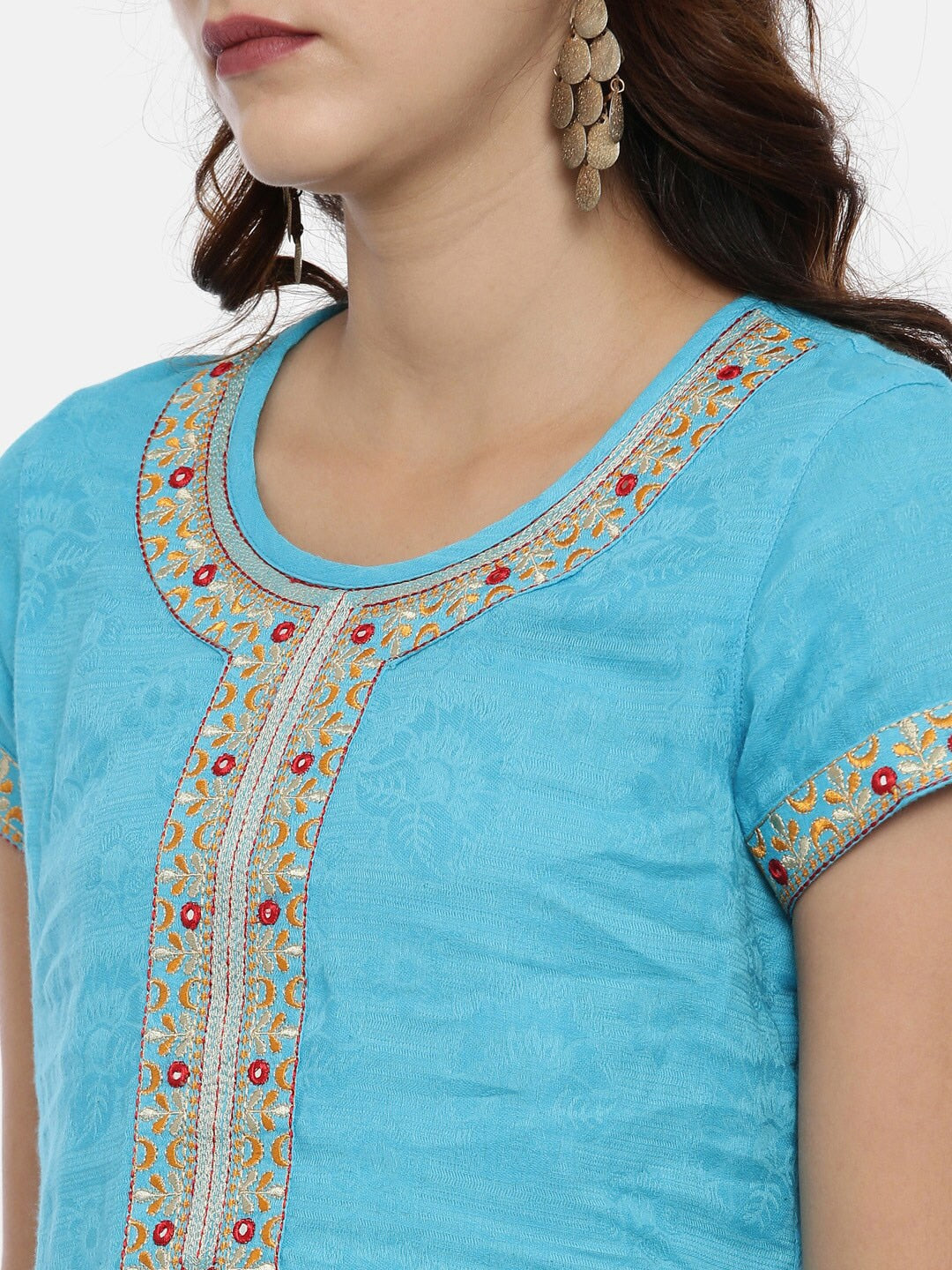 Souchii Blue Yoke Design Jacquard Straight Kurta