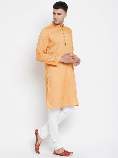 Even Apparels Yellow Rayon Men's Kurta With Band Collar
