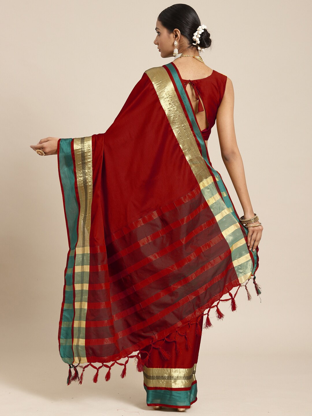 Saree Mall Maroon & Gold-Toned Zari Silk Blend Uppada Sarees