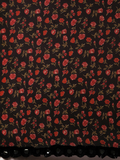 Tikhi Imli Black & Red Poly Georgette Printed Saree