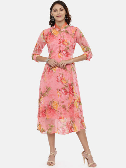 Souchii Women Pink Floral Printed A-Line Dress