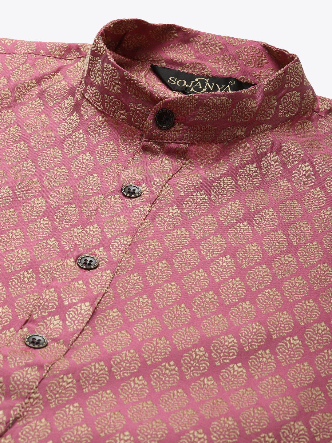 Sojanya Men Pink Ethnic Motifs Kurta with Churidar & Nehru Jacket