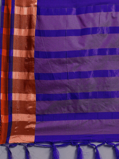 Saree Mall Blue & Copper-Toned Zari Silk Blend Uppada Sarees