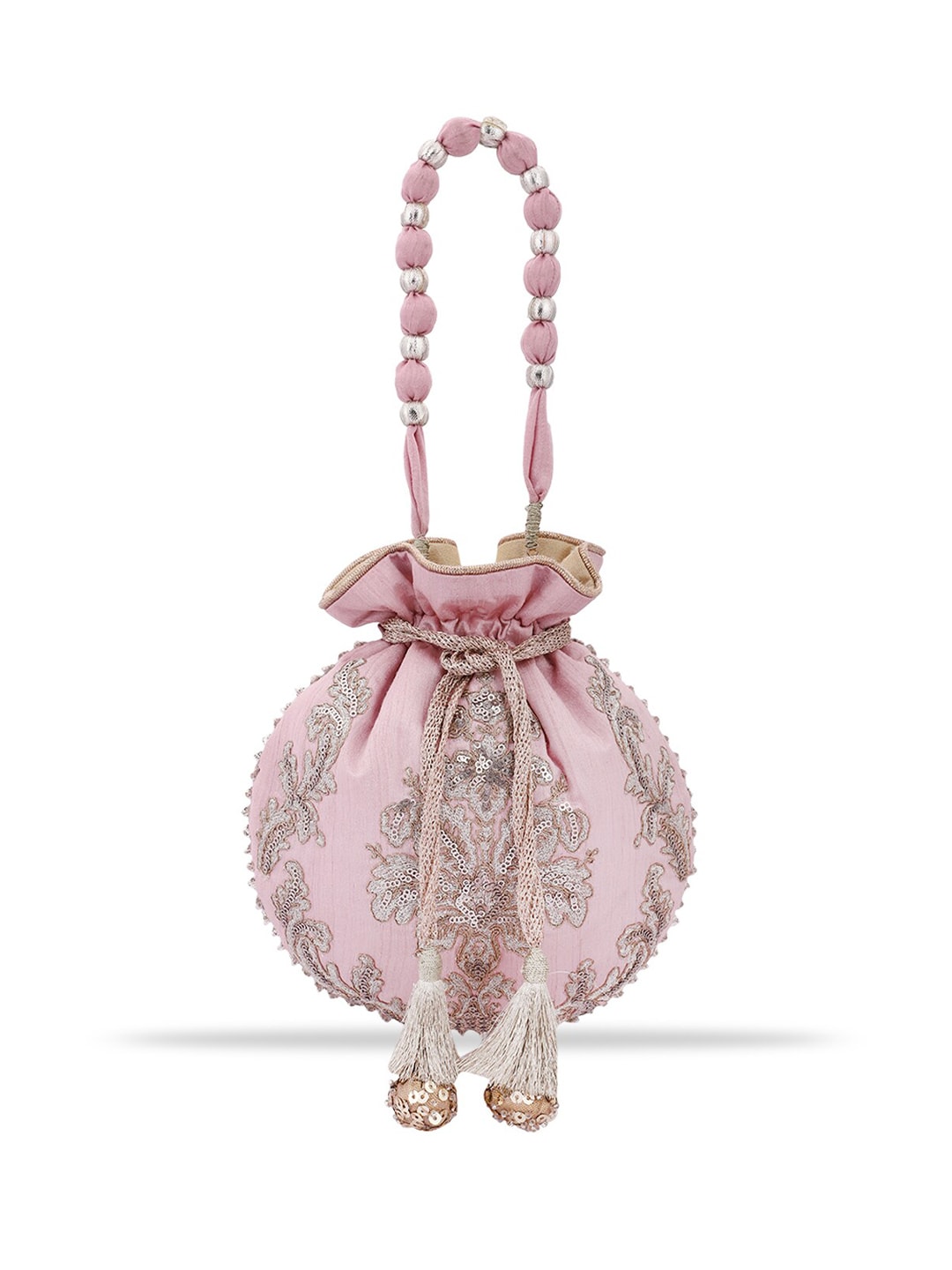 Masq Pink & Gold-Toned Embellished Embroidered Potli Clutch