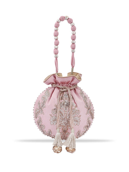 Masq Pink & Gold-Toned Embellished Embroidered Potli Clutch