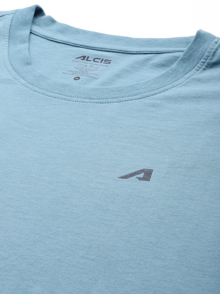 Alcis Men Blue Solid Slim Fit Gym T-shirt