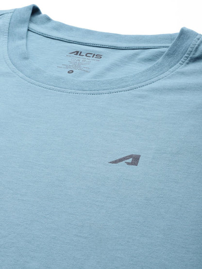 Alcis Men Blue Solid Slim Fit Gym T-shirt