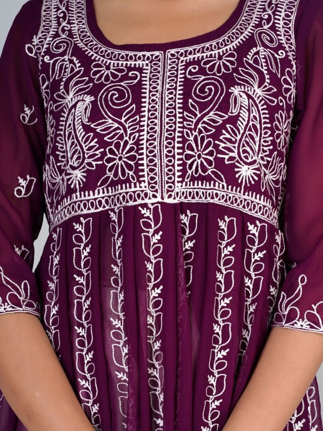 HERE&NOW Purple & White Floral Embroidered Paneled Georgette Anarkali Kurta