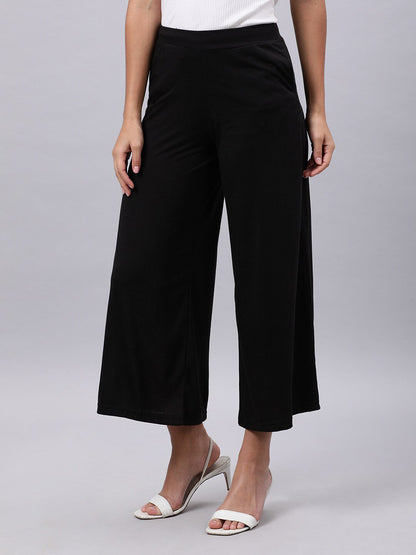 Souchii Women Black Liva Solid Palazzos